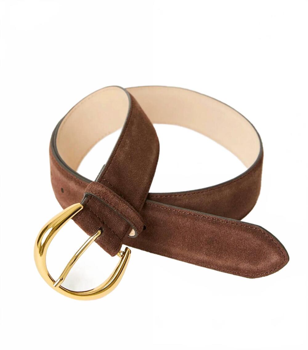 NEW B-LOW THE BELT women's odessa suede belt in chocolate gold